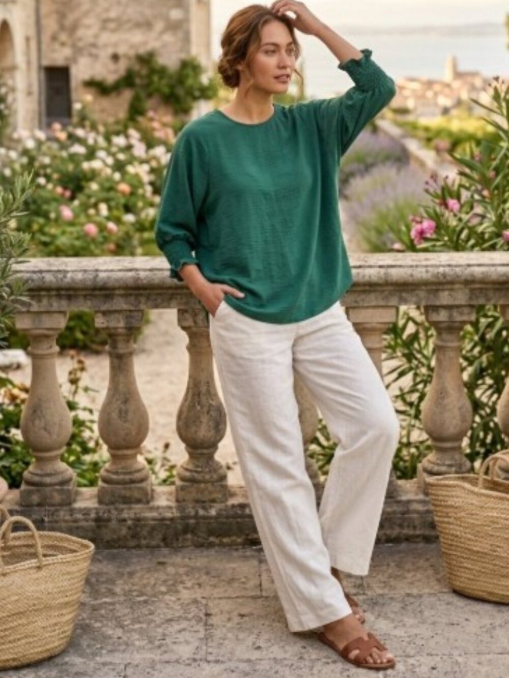Emerald Green Smock Cuff Top